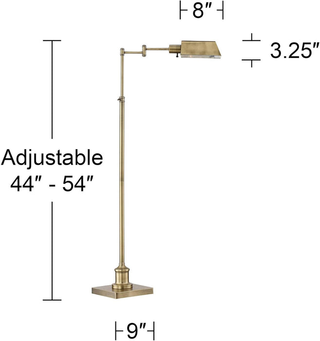 Jenson Traditional Farmhouse Metal Adjustable Pharmacy Floor Lamp Swing Arm 54" Tall Aged Brass Metal Shade Standing Pole Light for Living Room Reading House Bedroom Home Office
