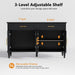 58 Inch Sideboard Buffet Cabinet with Storage, Fluted Buffet Storage Cabinet with 2 Drawers and 4 Doors, Modern Coffee Bar with Adjustable Shelves for Living Room, Kitchen (Black)