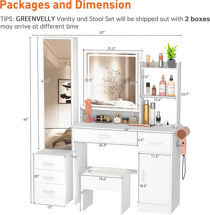 Multifunctional White Vanity Desk With Illuminated Mirror