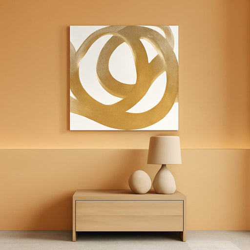 Contemporary Neutral Artwork Line Wall Hangings Decor Gold Wall Paintings 28"X28" Decoration for Bedroom Wall Office Decor