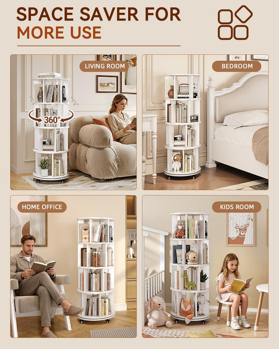 Four Tier Solid Wood Rotating IndustrialGrade Bookshelf