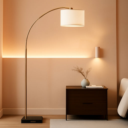 Logan Arc Floor Lamp, Bright Standing Lamp for Living Rooms, Offices & Bedrooms, Modern Living Room Décor, Tall Hanging Floor Lamp for Reading and More – Gold/Brass