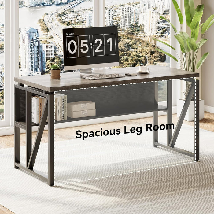 55" Executive Computer Desk and Lateral File Cabinet, L-Shaped Office Desk for Home Office, Furniture Set, Grey