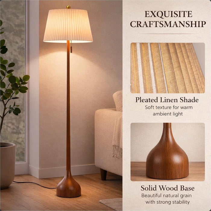 Mid Century Modern Real Wood Floor Lamp with 2 Shades for Two Looks