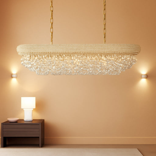 Rectangle Crystal Chandeliers for Dining Room, L36 Inch Rectangular Oval Light for Kitchen Island (Gold)