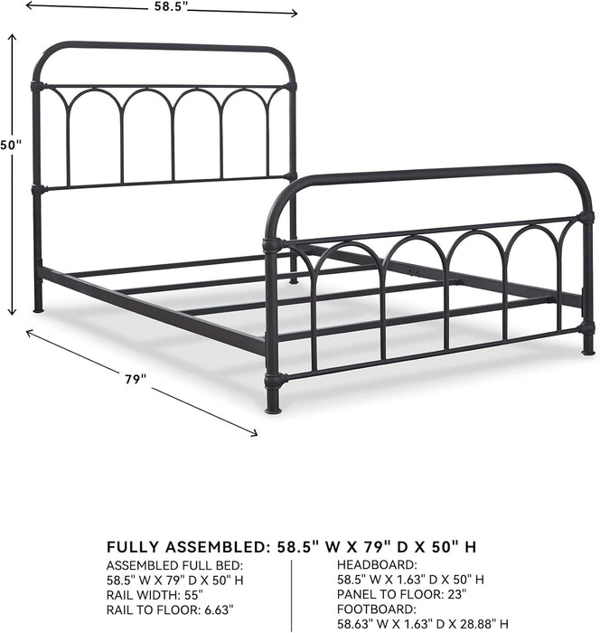 Signature Design by Ashley Nashburg Industrial Farmhouse Metal Bed, Full, Matte Black