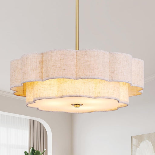 17.7 Inch Gold Layered Drum Chandelier FabricShade