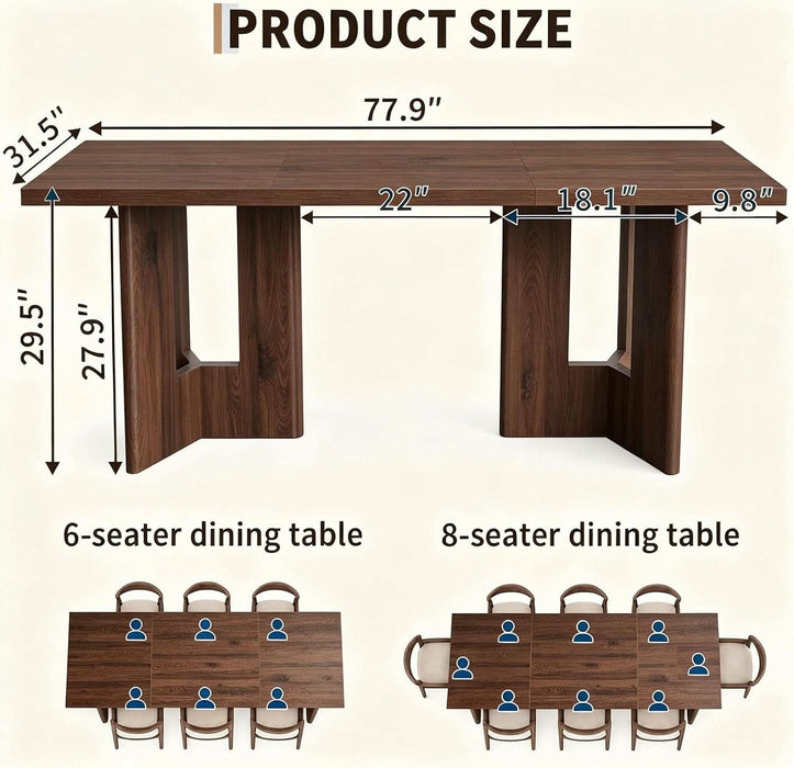 78" Dining Table for 6-8, Kitchen Table for Dining Room