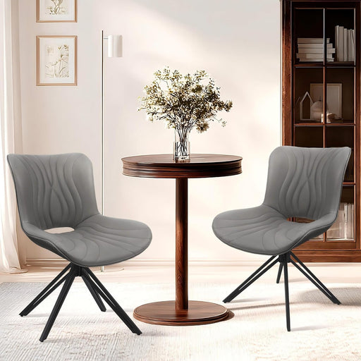 Dining Chairs Set of 2, 360° Swivel Upholstered Mid-Century Modern Kitchen Dining Room Chairs, Armless Faux Leather Accent Side Chair with Padded Back, Metal Legs for Living Room Bedrooms,Grey