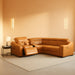 Breathing Leather Recliner Sectional Sofa, 5-Seat Power Reclining Sectional Couch with Adjustable Headrest&Storage Console, L Shaped Leather Couch for Living Room (Light Brown)