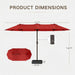 13Ft Large Patio Umbrella with Base Included, Double-Sided Rectangle Outdoor Table Umbrella with 12 Reinforced Ribs, Crank Lift for Market Pool Deck Backyard, Red