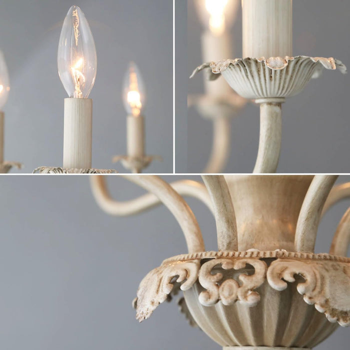 6 Light Farmhouse French White Distressed Chandelier