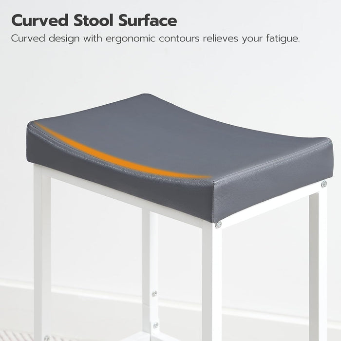 Bar Stools, Set of 2 Bar Chairs, Counter Height Stools, Saddle Stools with Curved Surface, Kitchen Stools, 24.8 Inches, 2.4" Thick Upholstery, for Kitchen, Dining Room, White and Gray WG10BY01