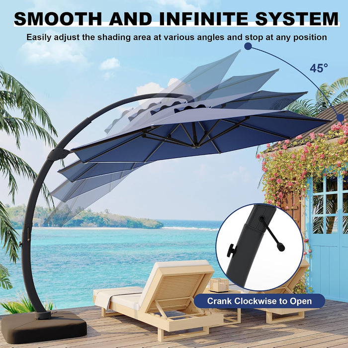 Outdoor Large round Aluminum Offset Umbrella, Heavy Duty Offset Umbrella with 360°Rotation, Offset Patio Cantilever Umbrellas with Base Included