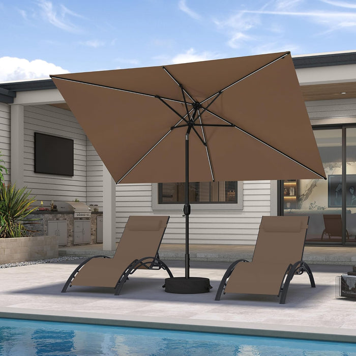 6.5' X 10' Rectangular Patio Umbrella with Solar LED Outdoor Table Umbrella Aluminum Frame Market Umbrella Sun Umbrella for Garden Deck Lawn Pool Taupe
