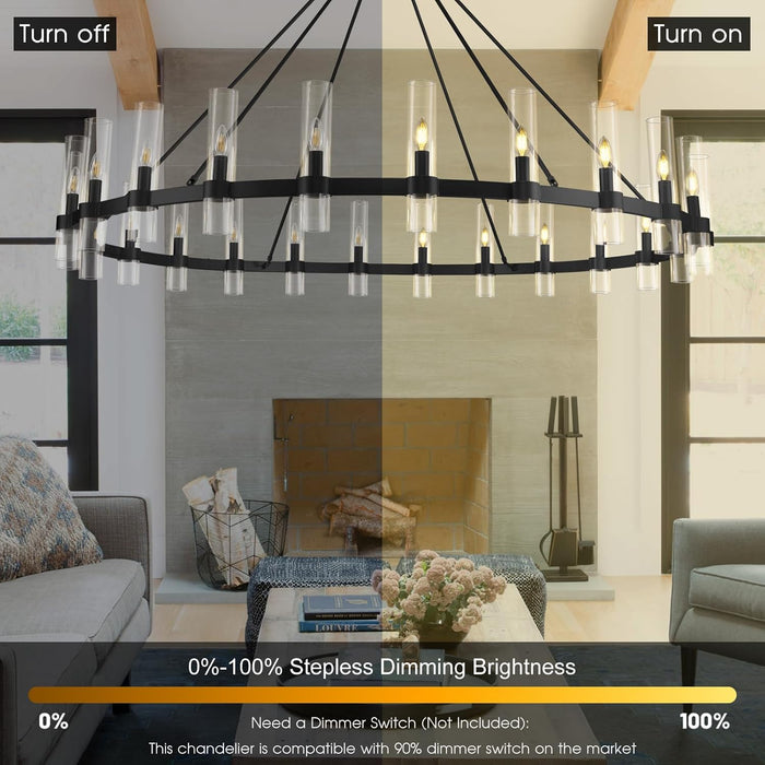 70" 24-Light Black Wagon Wheel Chandelier for High Ceilings Living Room