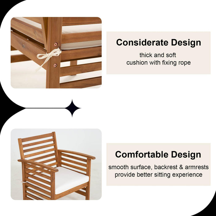 Outdoor Wood Sofa Set Patio Conversation Sets Acacia Patio Sofas Set with Thick and Soft Cushions Easy to Assemble Patio Furniture Set Natural Acacia Wood Compact and Sturdy Design Furniture Set