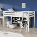 47'' Tall Junior Low Loft Bed with Stairs, White Wood Loft Bed Twin Size for Adults, Kids and Young Teens, No Box Spring Required,Wood Slat Support