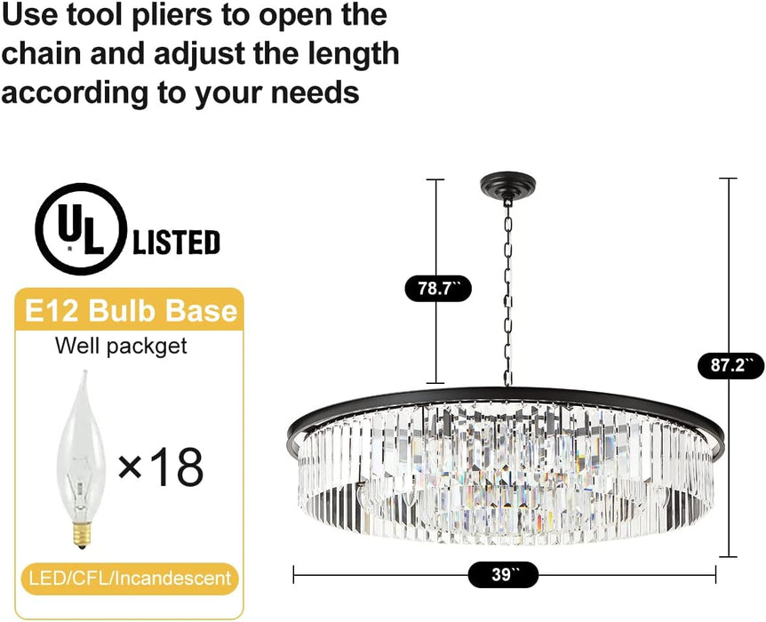 Black 39 Inch Crystal Chandelier Contemporary Lighting