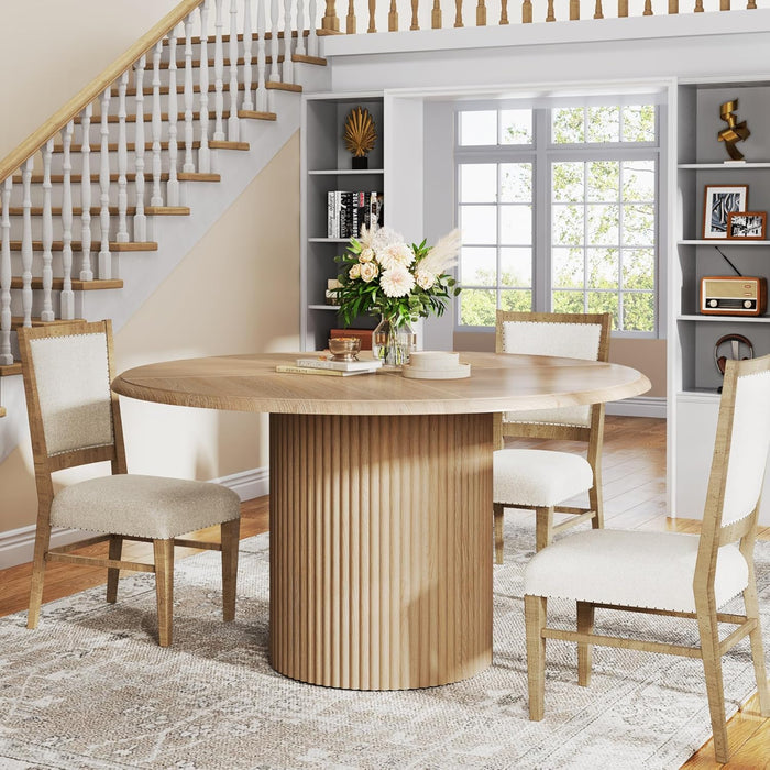 47" round Dining Table for 4, Farmhouse Kitchen Table with Metal Base, Modern Small Dinner Table for Dining Room,Kitchen (Chairs Not Included)