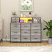 Grey Dresser with Power Outlets and LED Lights 13 Drawers Long Dresser for Bedroom Faux Leather Fabric Chest of Drawers for Living Room Hallway Entryway Closets Sturdy Frame Wood Top