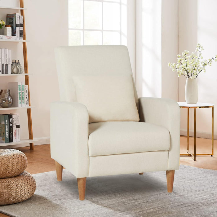 Beige Upholstered Accent Chair With Ergonomic Back