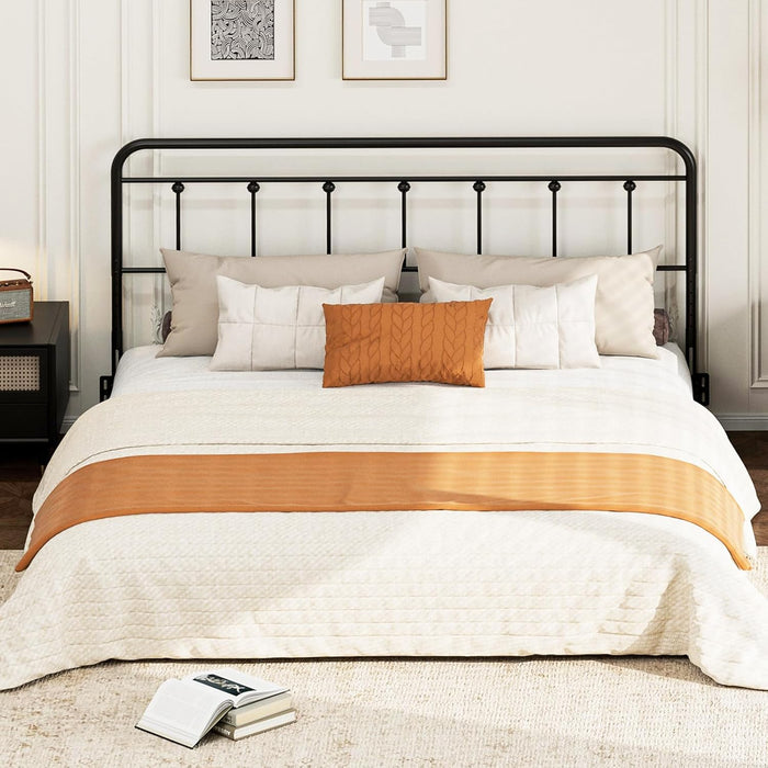 Metal King Size Headboard Only, Adjustable Height, Steel King Headboard with Bed Frame Brackets Adapter, Farmhouse Victorian Style, Easy Assembly, Black