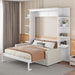 Queen Murphy Bed with Couch and Storage Shelves,Wood Fold up Murphy Bed Cabinet with Storage Shelves and Sofa,White