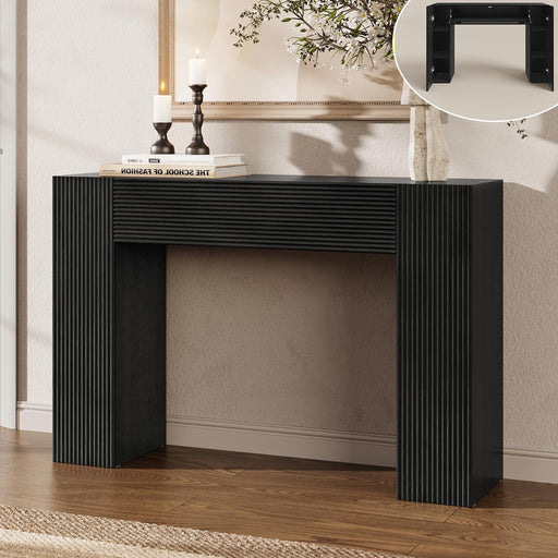 43" Fluted Mid Century Modern Narrow Console Table with Storage, Farmhouse Skinny Entryway Table, Small Entry Table & Storage Cabinet, Sofa Table behind Couch for Living Room, Hallway, Entrance, Black