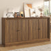 63” Fluted Sideboard Storage Cabinet, Mid Century Modern Wooden Credenza with 4 Doors & Adjustable Shelves, Beveled Edge Buffet Cabinet with Storage, Kitchen, Living Room (Walnut)