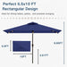 6.5 X 10Ft Rectangular Patio Umbrella with Solar Lights, 16 LED Lighted Market Umbrella with Push-Button Tilt and Crank, 6 Sturdy Iron Ribs for Garden, Deck, Pool, Navy Blue
