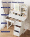 White Vanity Table With Illuminated Mirror Drawers