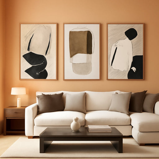Framed Neutral Abstract Wall Art Canvas 24x36Inches
