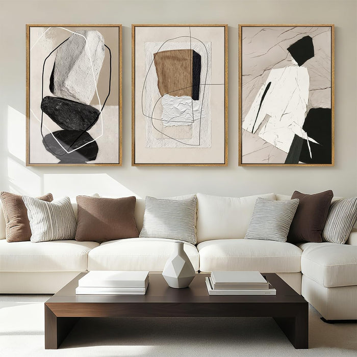 Framed Neutral Abstract Wall Art Canvas 24x36Inches