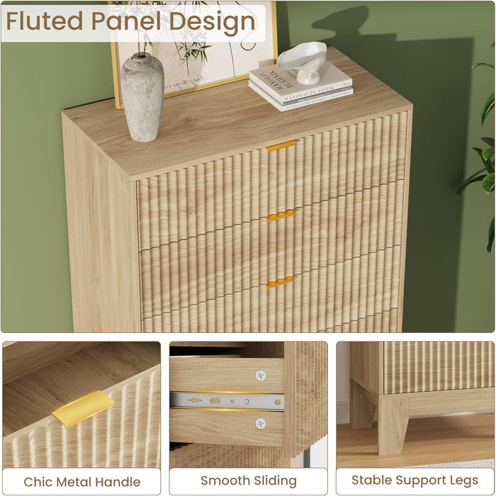 5 Drawer Dresser for Bedroom, 47" Tall Fluted Chest of Drawers with Metal Handle, Modern Wooden Dresser TV Stand, Clothes Storage Organizer Wood Closet for Hallway, Entryway, Natural Oak