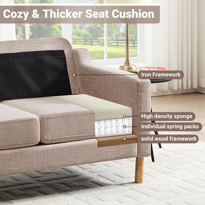 Khaki Linen Sofa 83.5 Inch UltraDeep Cushioning