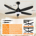 Ceiling Fan with Light, Remote & APP Control, 42" Black RGB Ceiling Fans with 6 Reversible Speeds, 3000-6500K Stepless Dimming, Modern Small Low Profile Ceiling Fan for Bedroom/Indoor/Outdoor