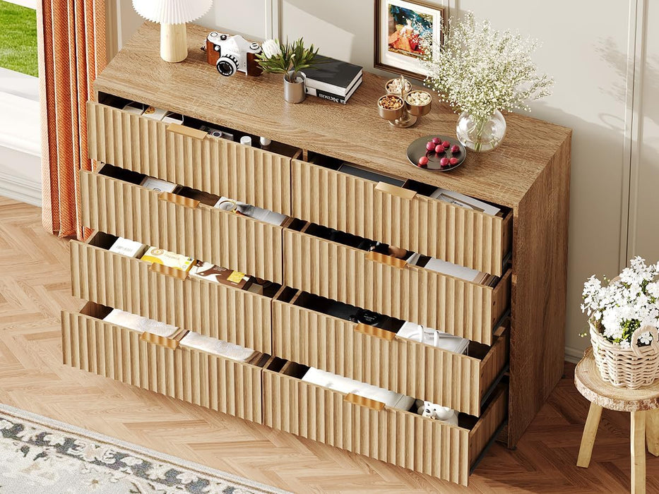 Fluted 8 Drawer Dresser for Bedroom, Wide Chest of Drawers for Closet and Bedroom Storage, Dresser Storage for Living Room