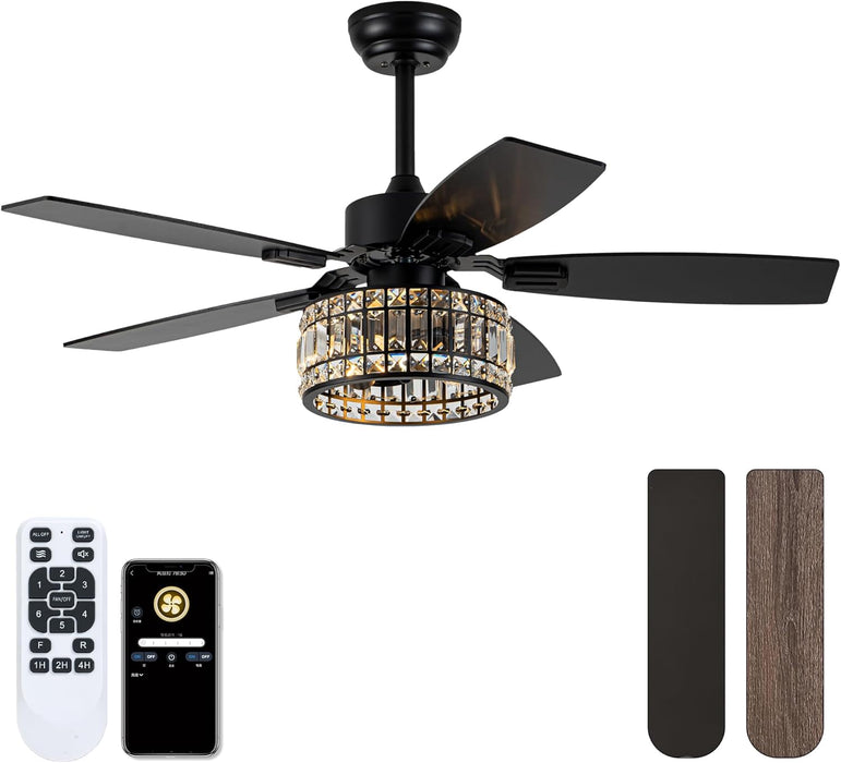 42 Inch Black Smart Ceiling Fan With Remote