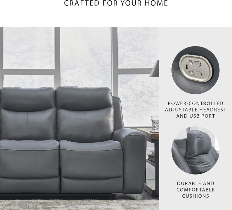 Signature Design by Ashley Mindanao Contemporary Leather Match Upholstered Power Reclining Sofa with Adjustable Headrest and USB Ports, Gray