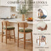 Counter Height Bar Stools Set of 2, Modern Upholstered round Counter Stools with Natural Woven Rope Back and Solid Wood Legs, Boho Barstools for Kitchen Island/Home Bar/Oatmeal - Green Chenille