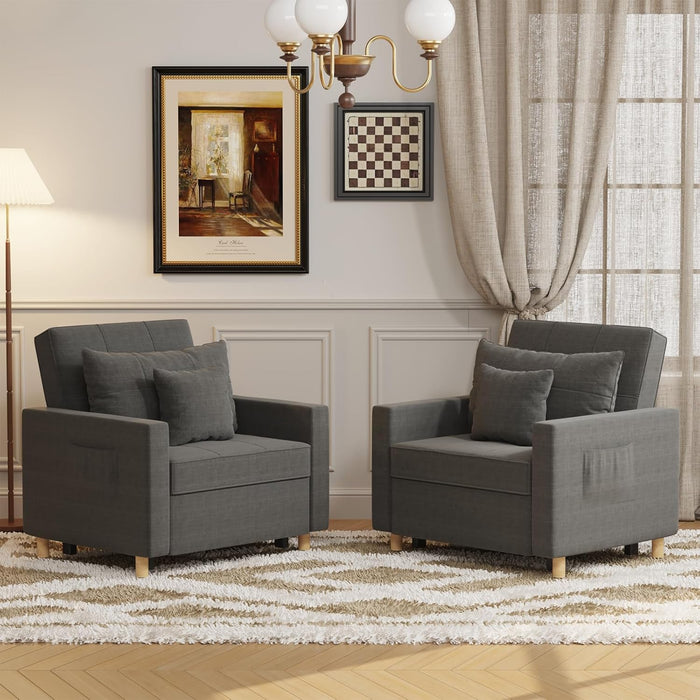 36 Inch Convertible Sleeper Chair GreyTexturedFabric