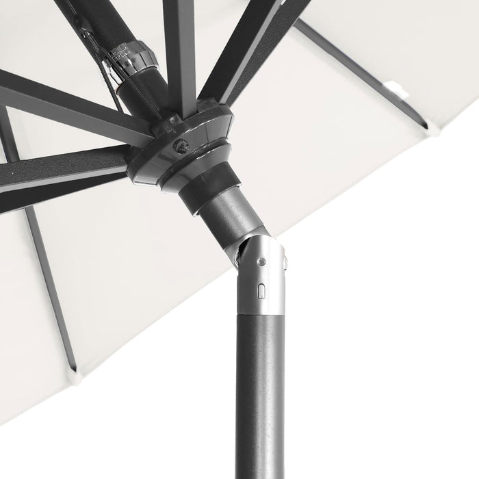 12-Year-Non-Fading, 9Ft Premium Sunbrella Patio Umbrella, Hand-Crank, Button-Tilt, Gray Frame, Natural Fabric