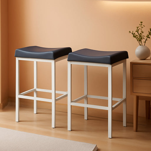 Bar Stools, Set of 2 Bar Chairs, Counter Height Stools, Saddle Stools with Curved Surface, Kitchen Stools, 24.8 Inches, 2.4" Thick Upholstery, for Kitchen, Dining Room, White and Gray WG10BY01