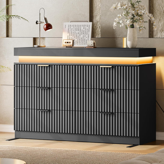 47" Wide Dresser for Bedroom with 6 Drawer & Charging Station, Black
