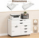 Rolling File Cabinet Five Drawers White OrganizerPro