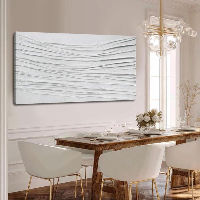White Textured Abstract Wall Art Canvas 24X48 Inch, Hand Painted Minimalist Neutral 3D Plaster Style Artwork for Living Room Bedroom, Modern Large Canvas Wall Decor, Gallery Wrapped Ready to Hang