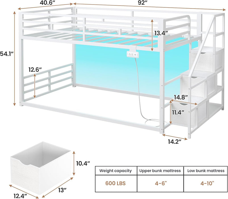 White Twin Over Twin Bunk Bed IntegratedStorageDrawers