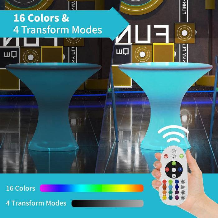 18" LED Cocktail Table，Rechargeable Light up Furniture with Remote, 16 RGB Colors Changing Coffee Table，Waterproof Luminous Table for Party，Bar-Hourglass