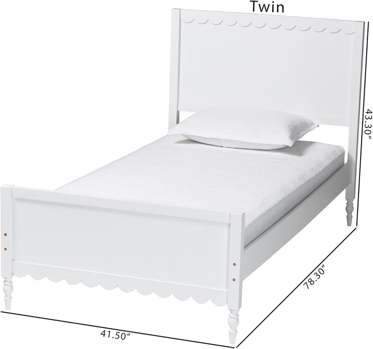 Roni Modern White Wood Twin Platform Bed with Scalloped Edges